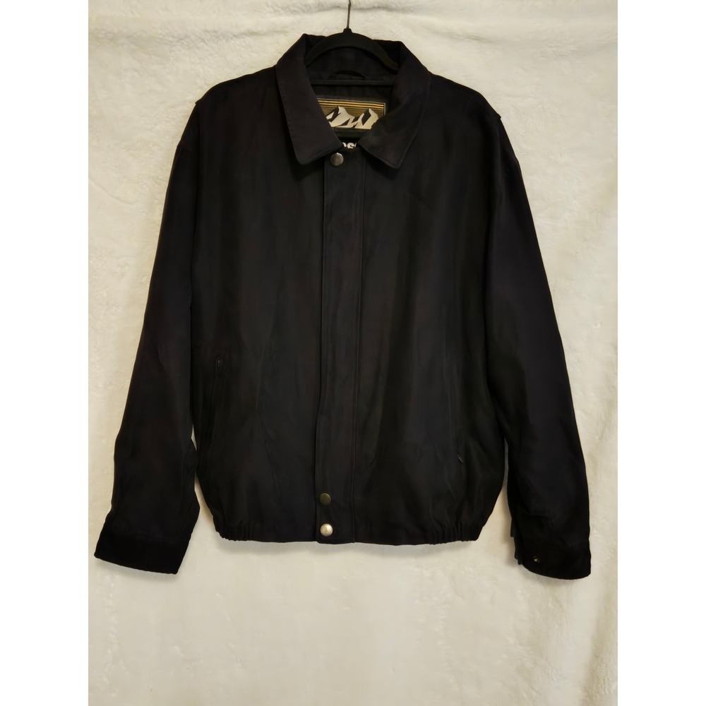 Weather Report Mens Large Jacket Microsuede Bomber Black Full Zip Faux Suede